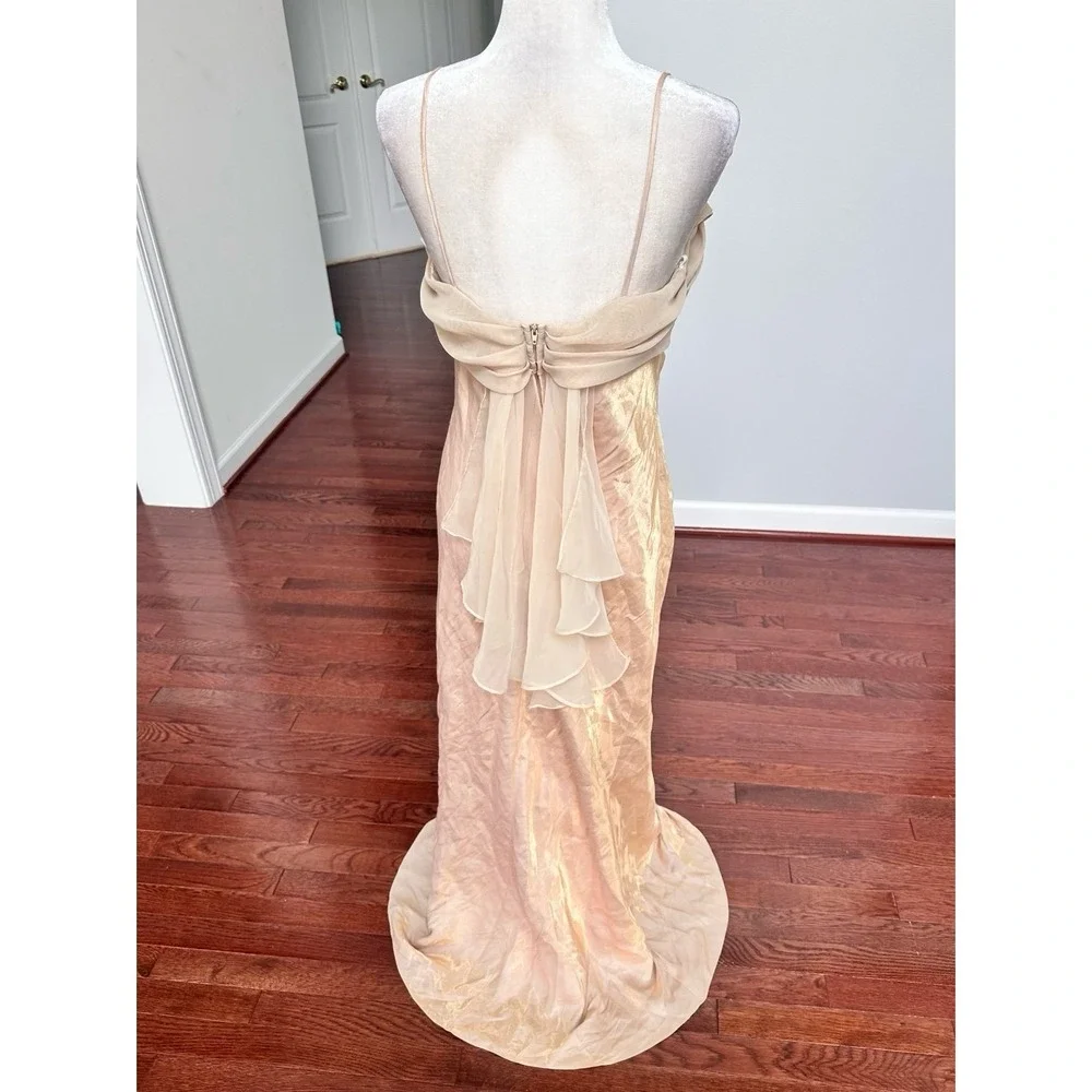 Vintage 2000s Dollar Metallic Gold Cowl Neck Simple Elegant Fairy Gown Dress XL - Picture 7 of 12